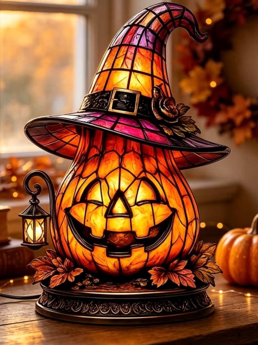 New Halloween Pumpkin Table Lamp in Orange and Purple
